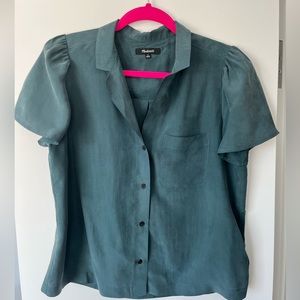 Madewell Silk Puff Sleeve Camp Shirt